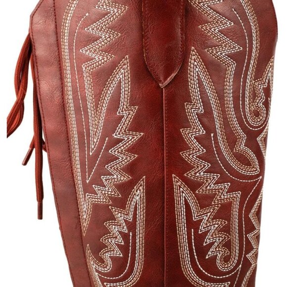 ⚡Women's Red Knee High Wide Calf Lace Up Embroidered Cowgirl Boots Pull On - Picture 7 of 7